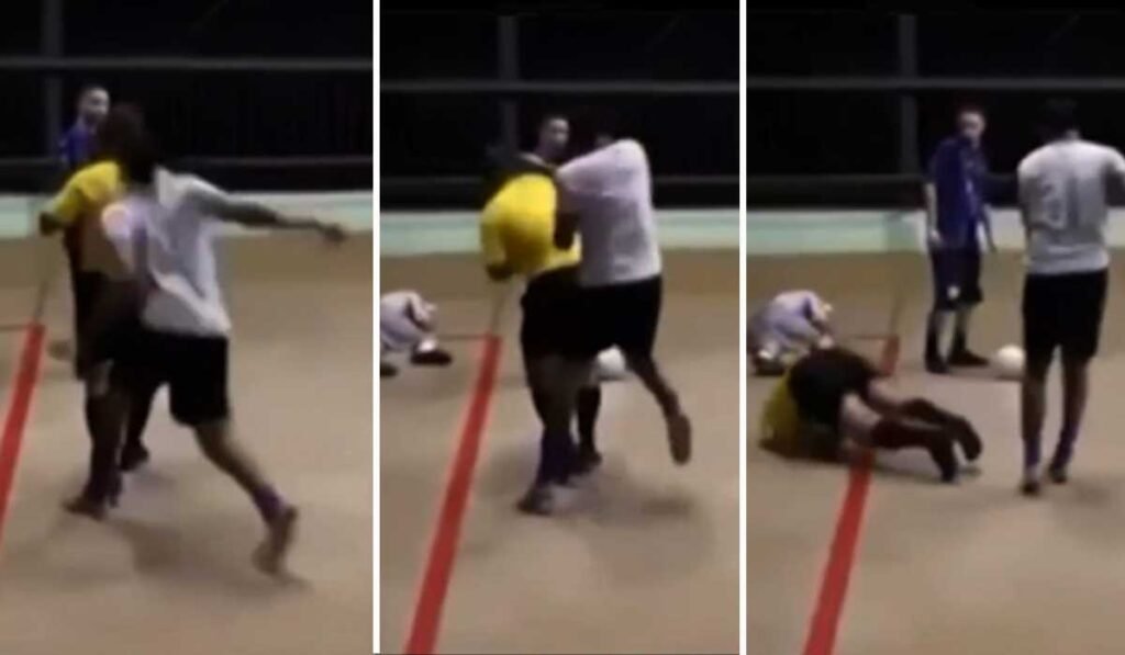 Árbitro desmaia ao levar soco de jogador após expulsá-lo em partida de futsal amador
