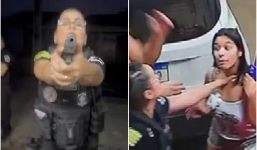 Imagens mostram quando policial invade casa por engano, aponta arma para moradora e a segura pelo pescoço