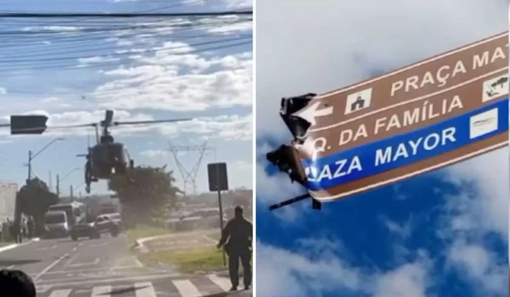 Helicóptero da PM bate em placa de trânsito durante pouso em Goiás