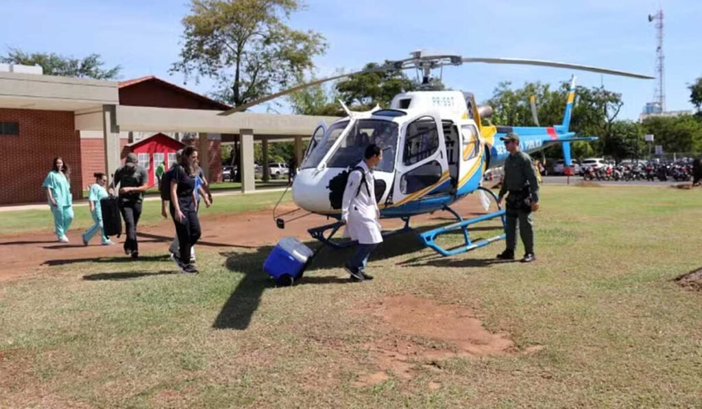 Helicóptero da Segurança Pública do Tocantins fazendo transporte de órgãos.