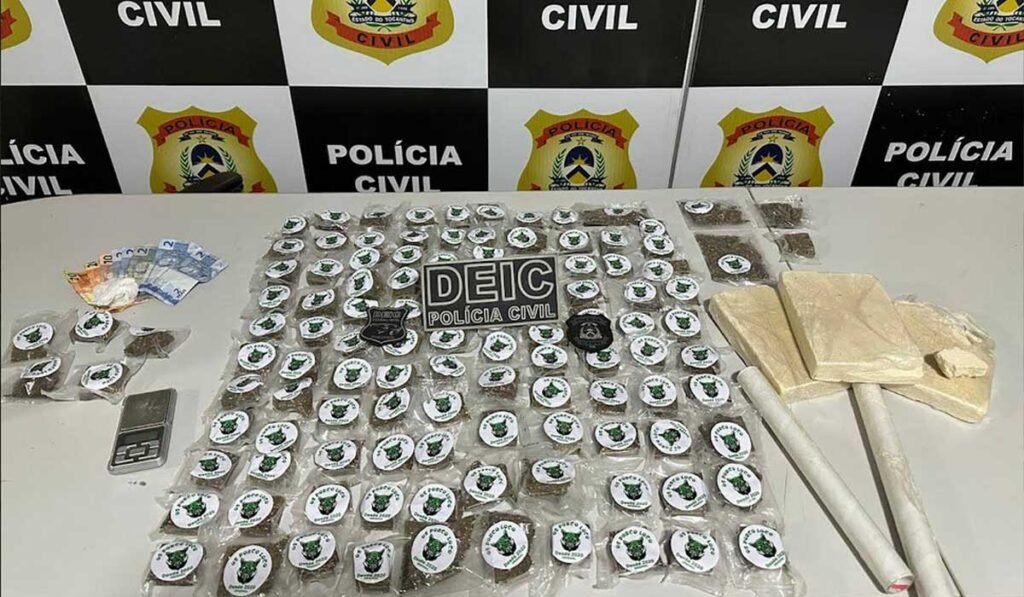 Grande quantidade de cocaína e maconha, avaliadas em R$ 100 mil, apreendida pela Polícia Civil em Paraíso do Tocantins.