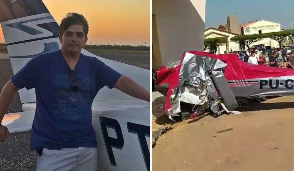 Avião atinge van e moto antes de cair e deixa dois gravemente feridos no Piauí